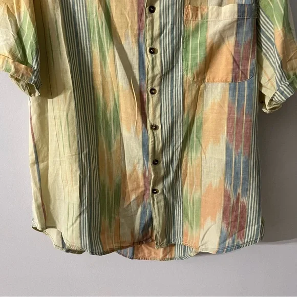 Vintage Shirt Multicolor Abstract Pattern Retro Short Sleeve Pastel Color Size M - Picture 3 of 10